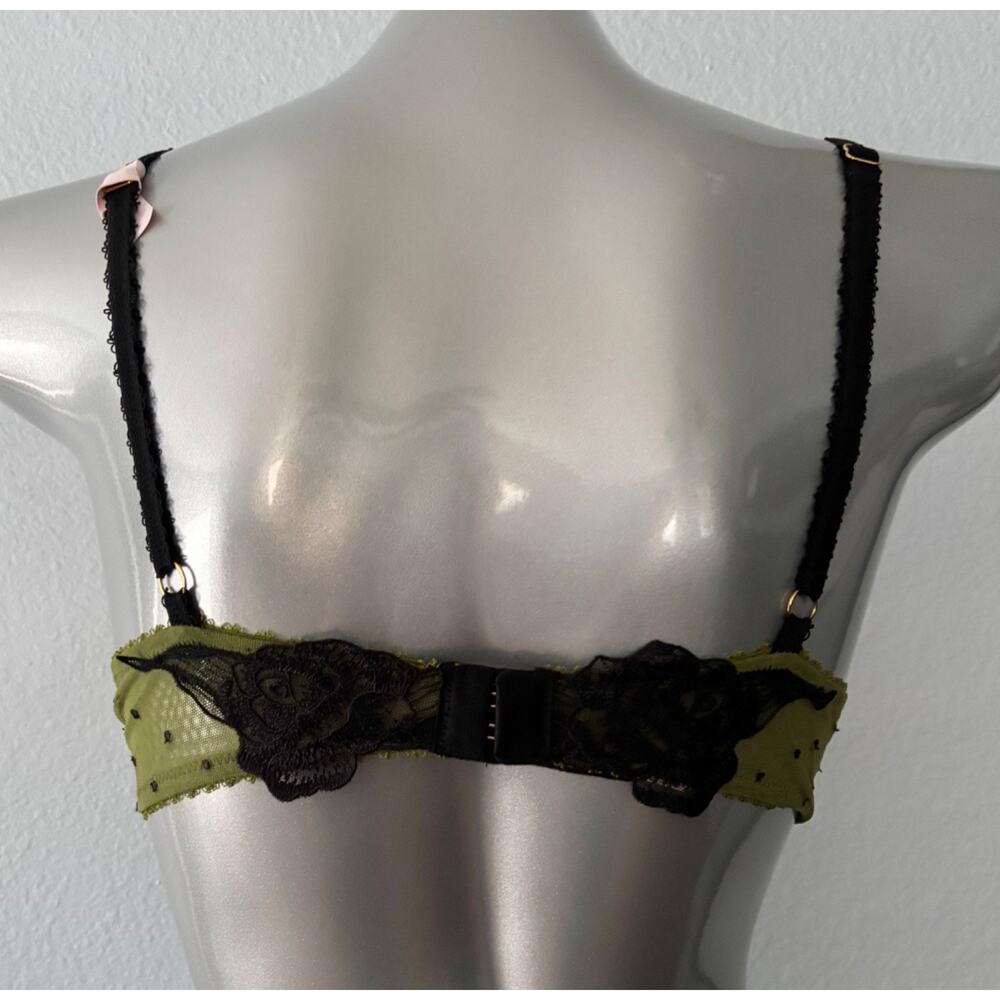 Victoria's Secret Bra Very Sexy Green Mesh Black Dot Unlined Underwire Demi 36B - Picture 3 of 4